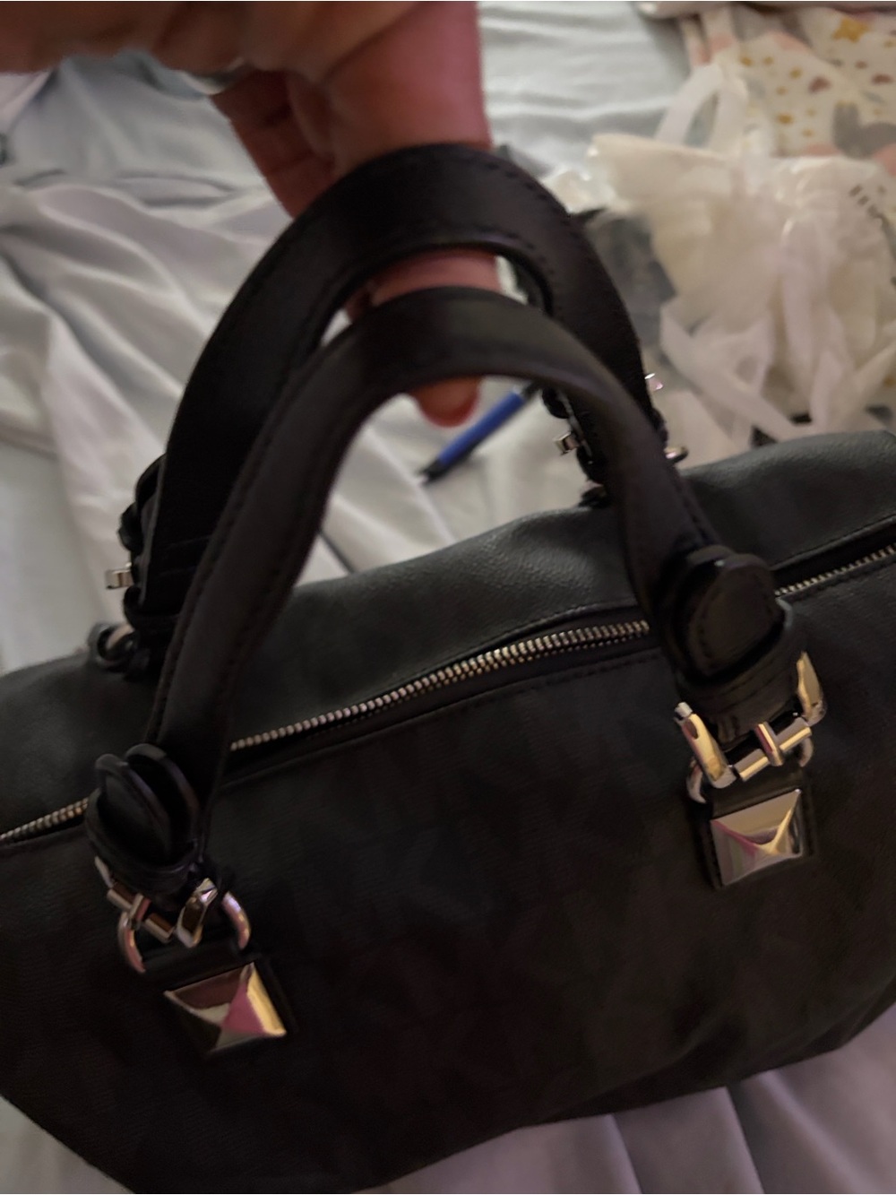 Michael Kors Black MK Signature Dome Satchel with Gold Hardware - Picture 5 of 16